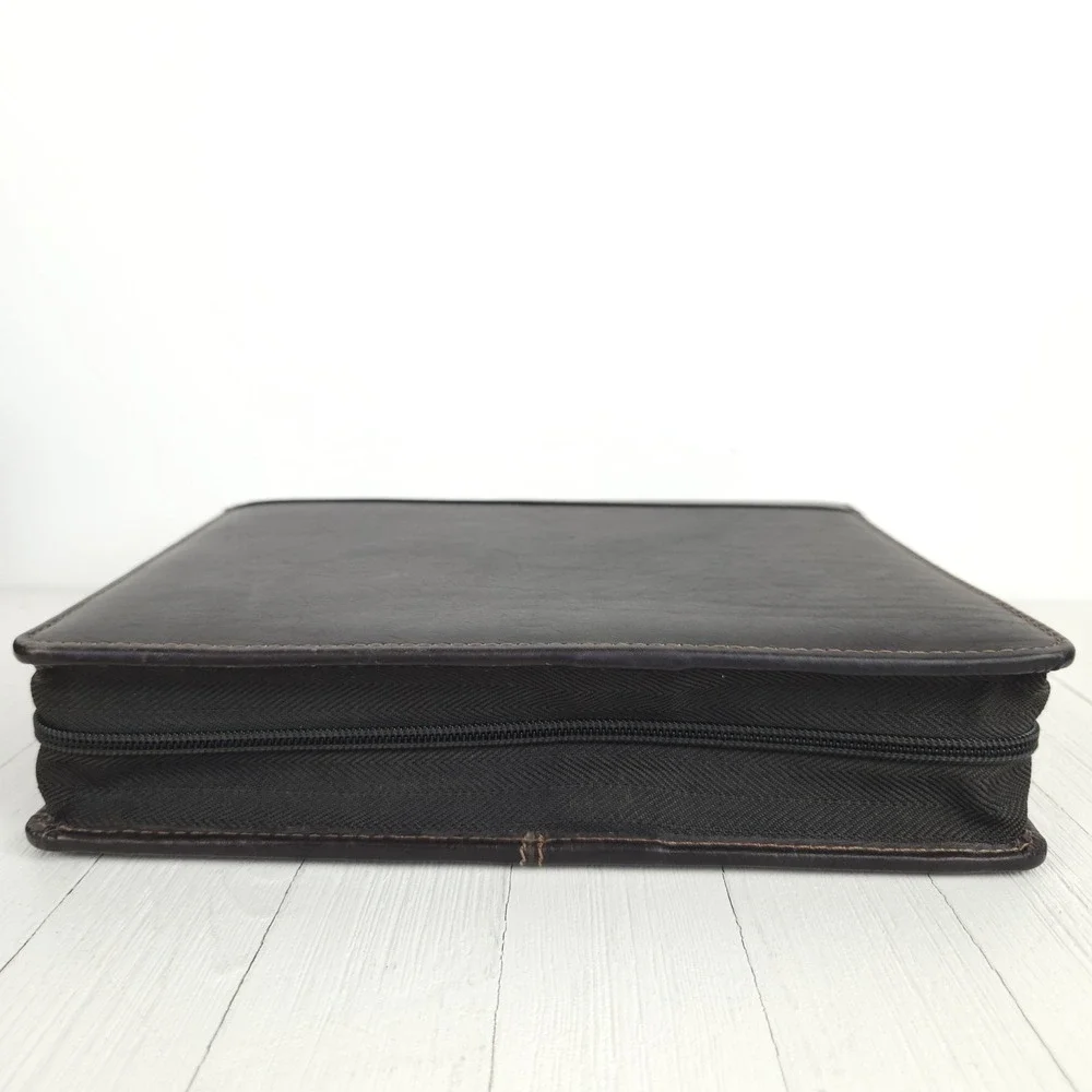 Vtg Franklin Covey 7-Ring Binder Planner Brown Full Grain Leather Zip 90s 10x8
